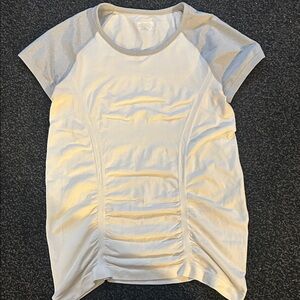 Athleta Light Gray and White Short Sleeve Tee